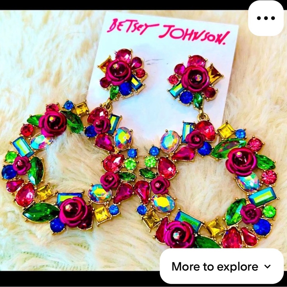 Authentic Betsey Johnson Multicolor Floral Crystal Hoop Earrings- NWT